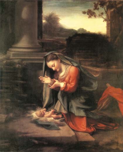 Correggio, Madonna adorujca Dziecitko, Galeria Uffizi, Florencja.