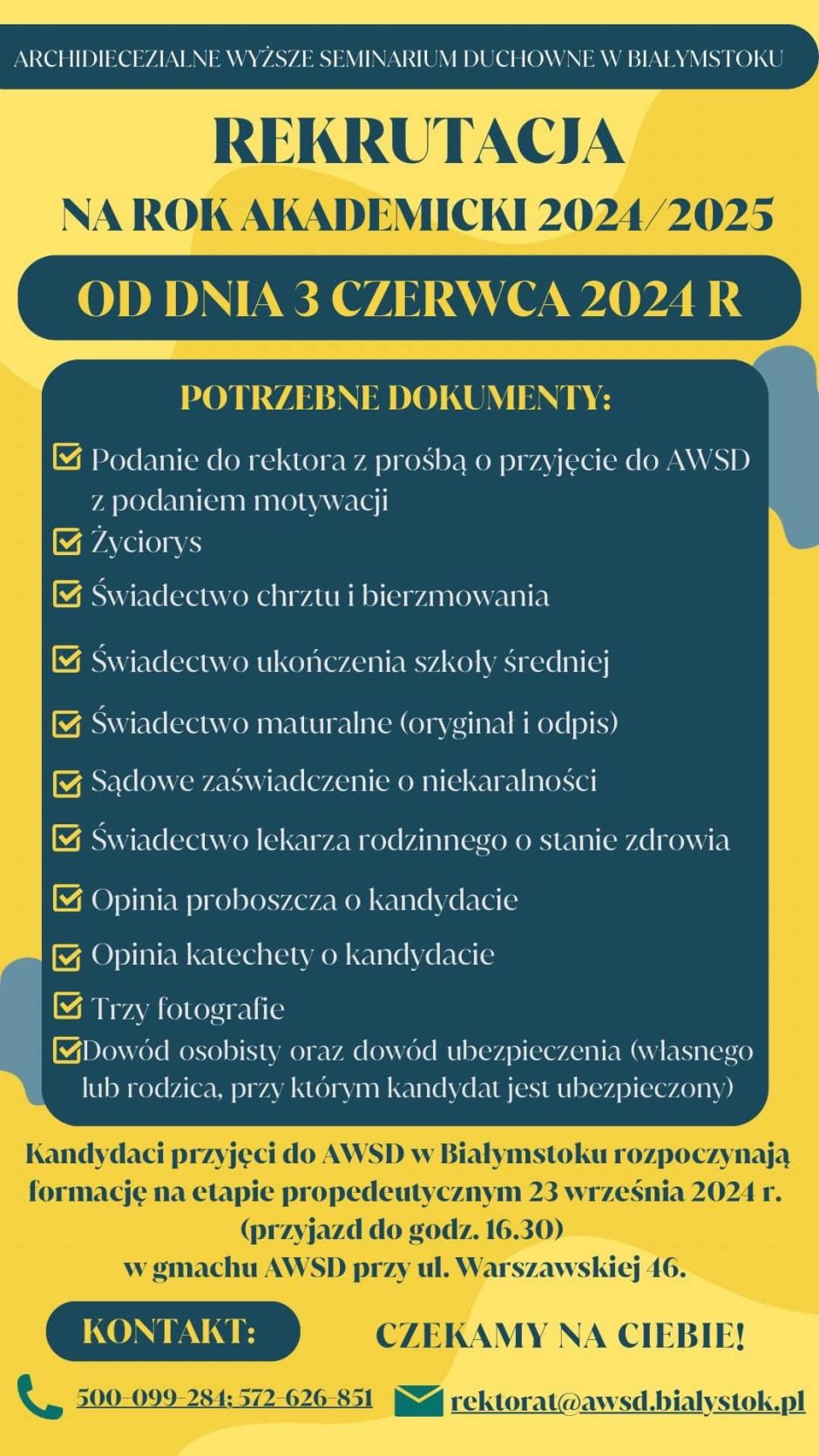 Rekrutacja na nowy rok akademicki w Seminarium Duchownym